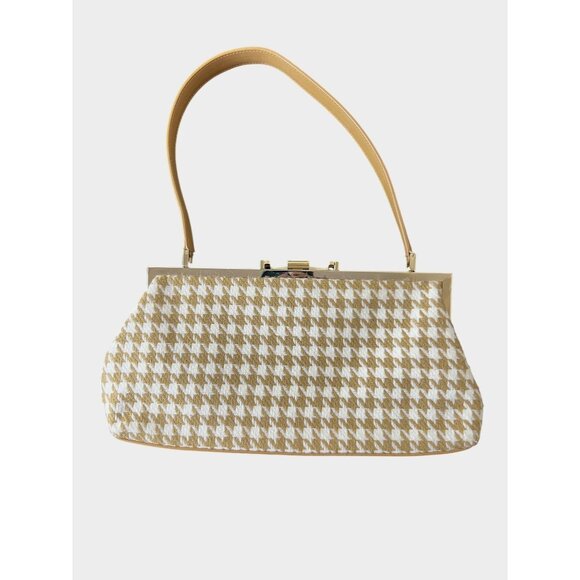 Jones New York Houndstooth Clutch Preppy Classic Core Handbag Tan Leather Strap - Picture 8 of 10